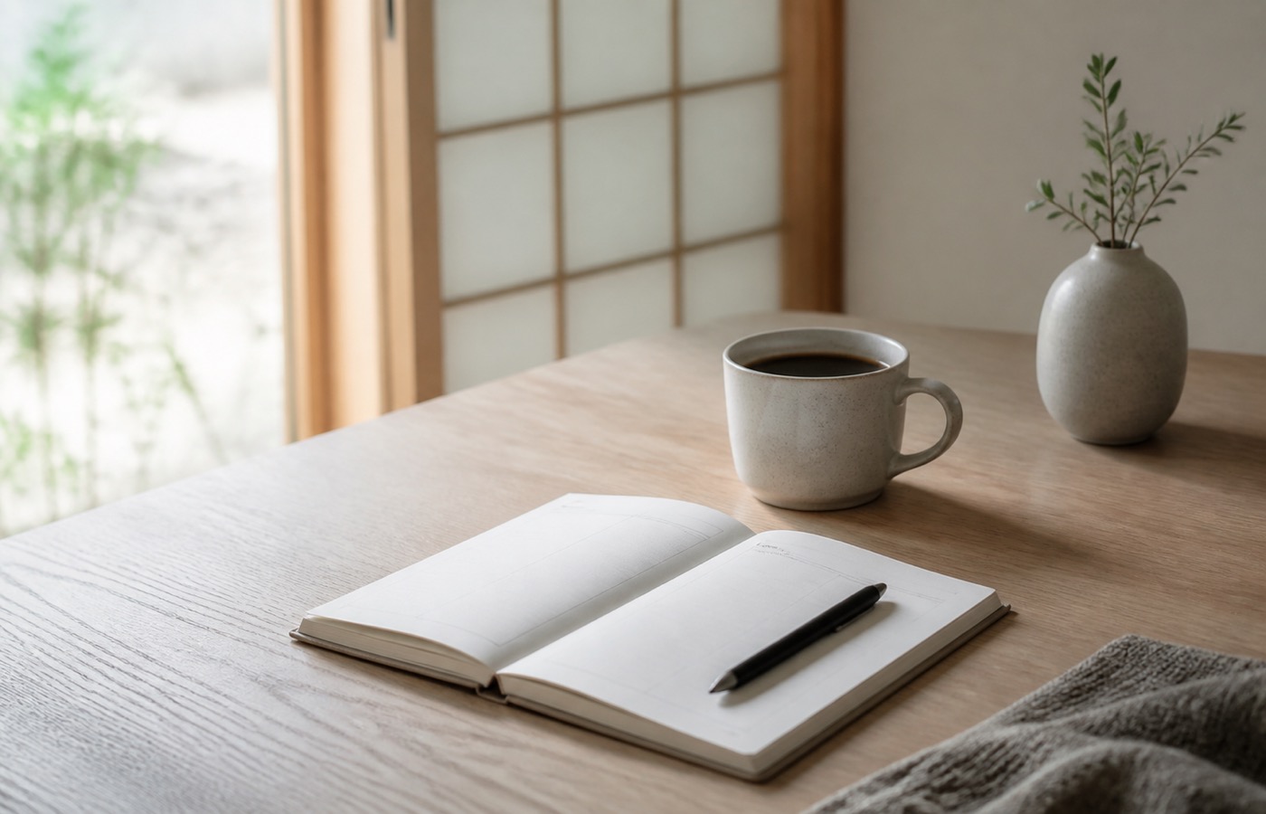 手帳に1週間の予定を書き込みながら身だしなみを見直す男性
